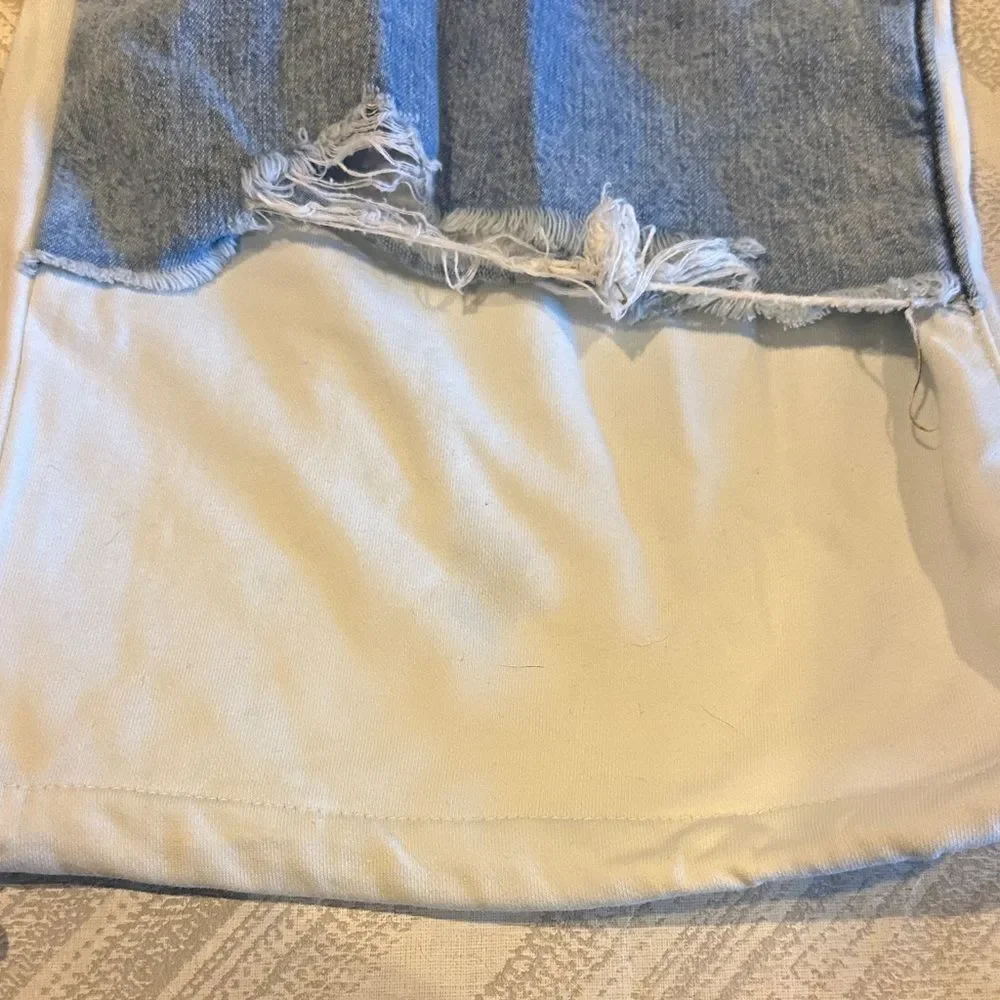 Tractr Reconstructed Ripped Denim Front White French Joggers Size M